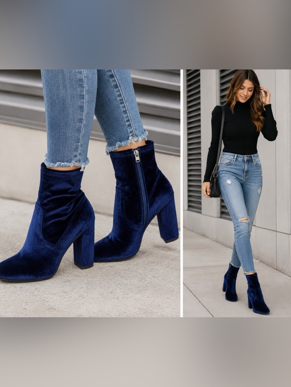 Steve Madden Women's Blue Velvet Velour Block-Heel Sock Ankle Booties Sz 10